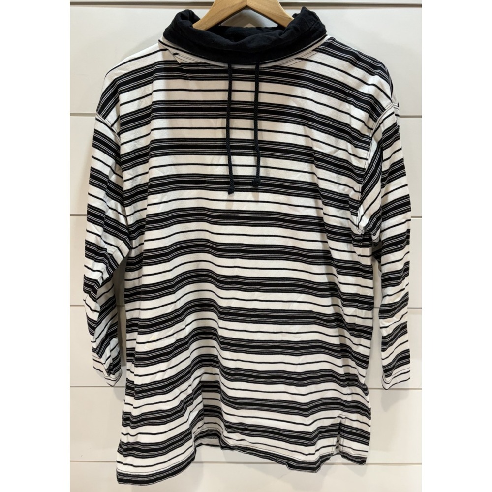 Vintage 90s Amanda Smith Sport Striped B&W Cowl Neck Long Sleeve Shirt Size M